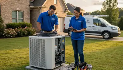 Professional AC repair technician servicing air conditioner unit in Columbia SC