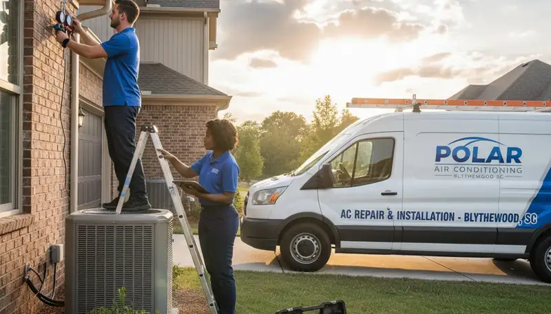 Professional AC repair technician servicing air conditioner unit in Columbia SC