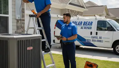 Professional AC repair technician servicing home air conditioner in Columbia SC