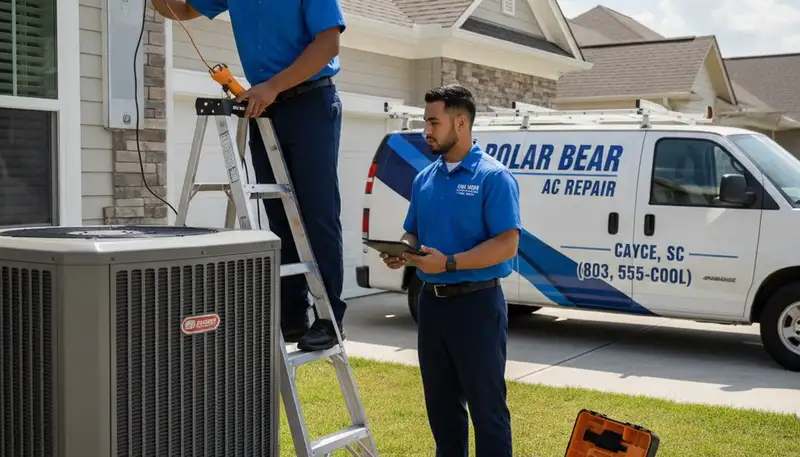 Professional AC repair technician servicing home air conditioner in Columbia SC