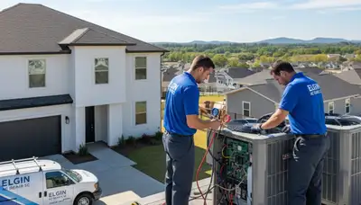 Professional AC repair technician servicing residential unit in Columbia SC