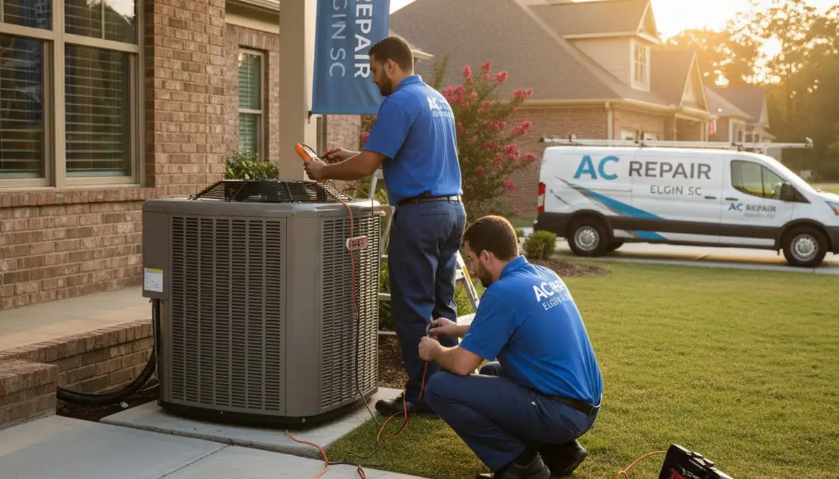 Professional AC repair technician servicing air conditioner unit in Columbia SC