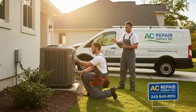 Professional AC repair technician servicing air conditioner unit in Columbia SC