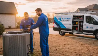 Professional AC repair technician servicing HVAC unit in Columbia SC