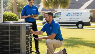Professional AC repair technician servicing air conditioner unit in Columbia, SC