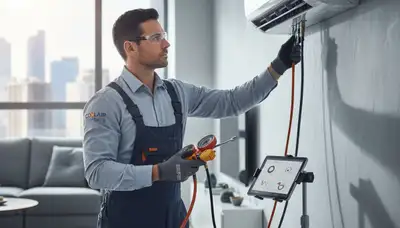 Technician performing AC repair service in Columbia, SC for Five Star Cooling home HVAC system