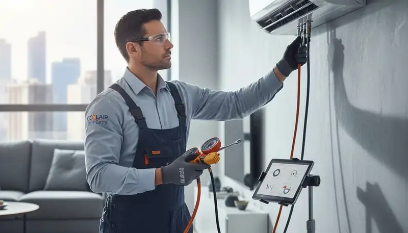 Technician performing AC repair service in Columbia, SC for Five Star Cooling home HVAC system
