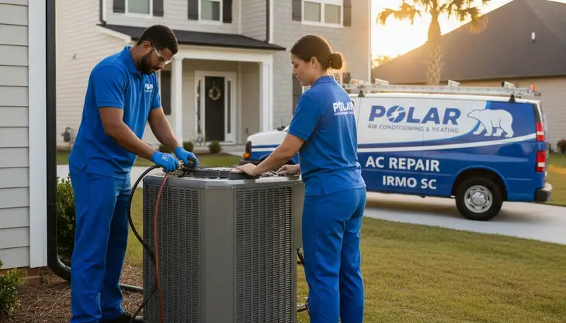 Professional AC repair technician servicing air conditioner unit in Columbia, SC