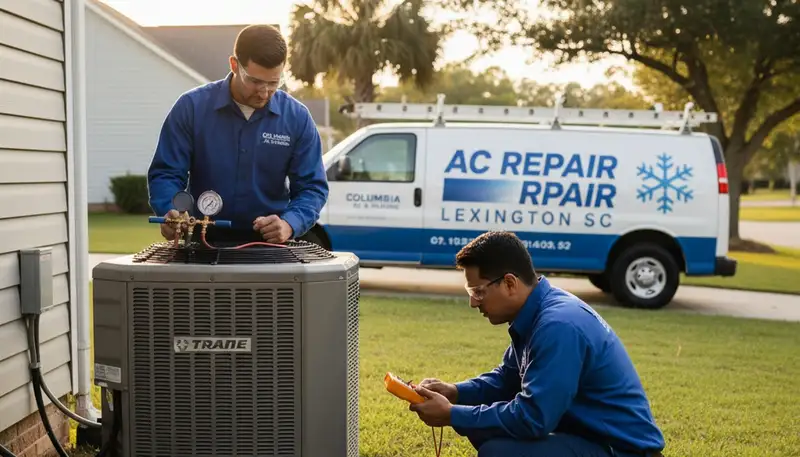 Professional AC repair technician servicing home air conditioner in Columbia SC