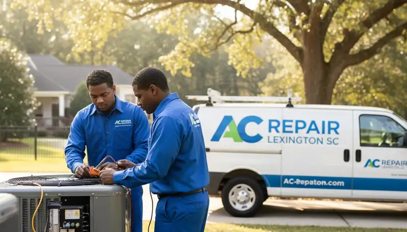 Professional AC repair technician servicing residential unit in Columbia SC