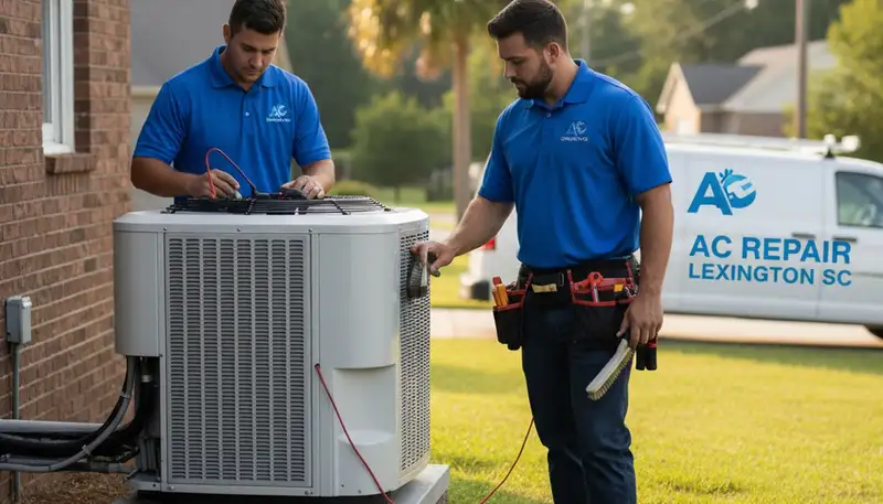 Professional AC repair technician servicing air conditioner in Columbia SC home
