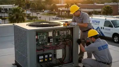 Professional AC repair technician servicing home HVAC system in Columbia SC