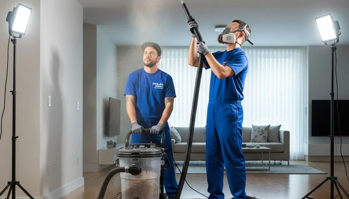 Technician cleaning air ducts for residential HVAC system in Columbia, SC for improved air quality