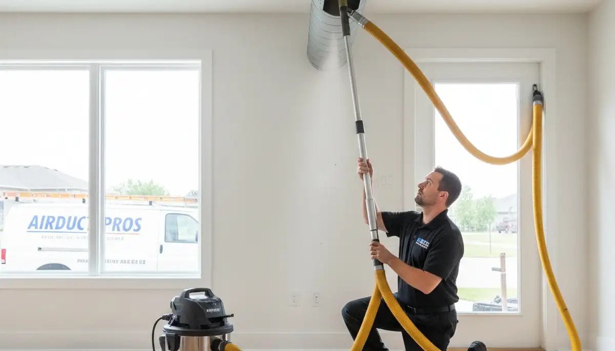 Technician cleaning air ducts for HVAC system at home in Columbia, SC for improved air quality