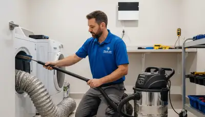 Technician cleaning residential dryer vent for fire safety in Columbia, SC