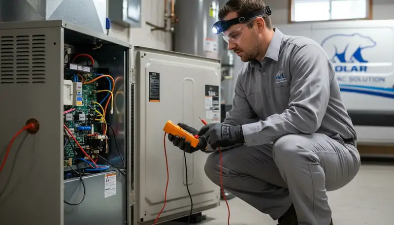 Technician performing furnace repair in Columbia, SC for Five Star Cooling heating service