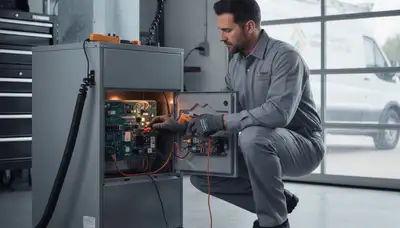 Technician providing expert heating repair service in Columbia, SC for furnace and heat pump systems