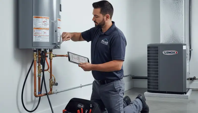 Technician performing water heater repair in Columbia, SC for Five Star Cooling homes