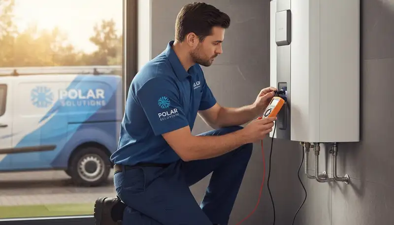 Technician repairing home water heater in Columbia, SC for Five Star Cooling service